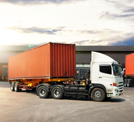 Truck with shipping container on the back