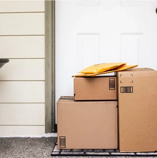 Boxes outside of a door
