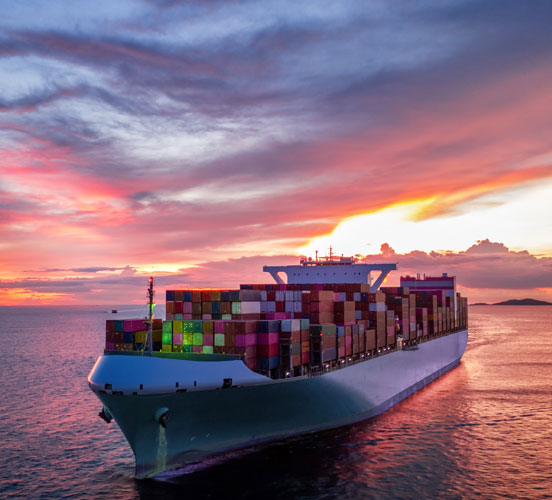 cargo ship at dusk